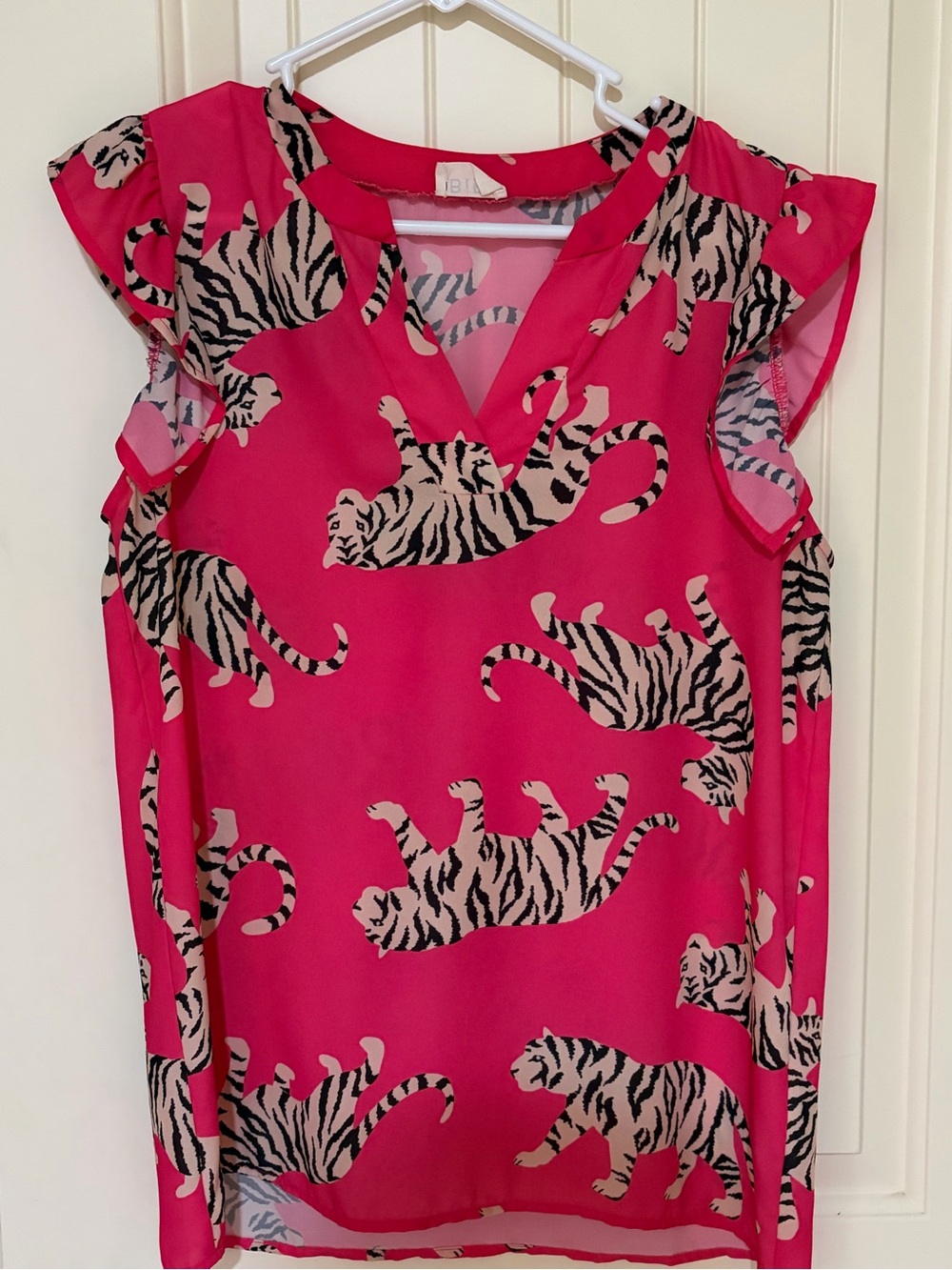 BiBi Hot Pink Tiger Print Flutter Sleeve Blouse